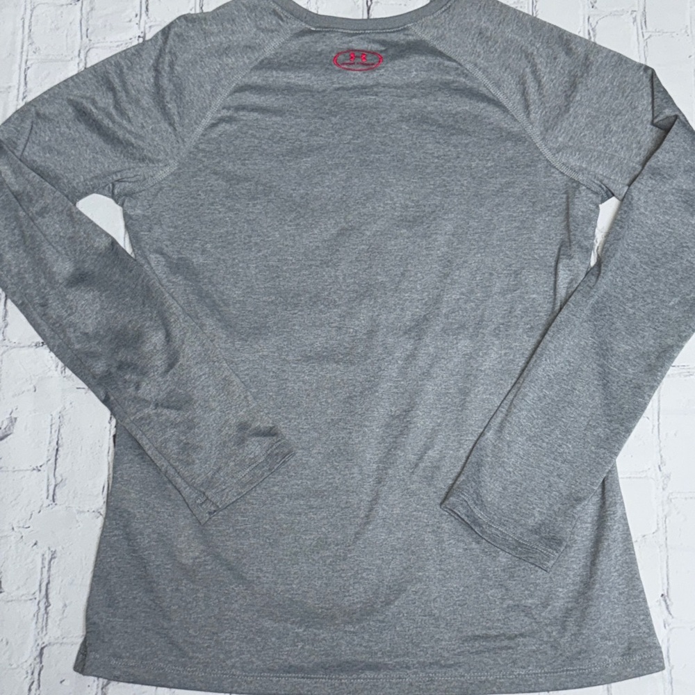 Under Armour Gray Long Sleeve with Coral and Black Logo - Picture 3 of 4